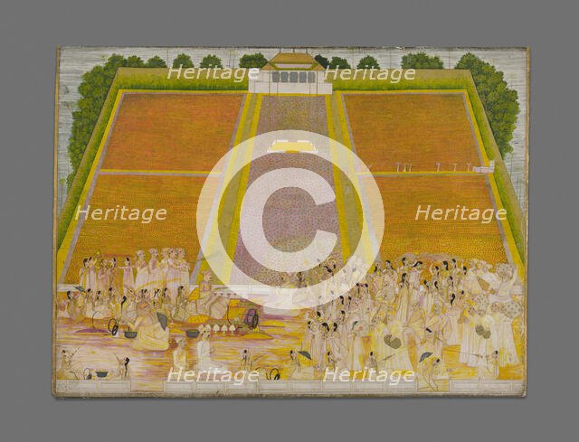 Holi Festival in a Walled Garden with Celebrants, c. 1763/1764. Creator: Unknown.