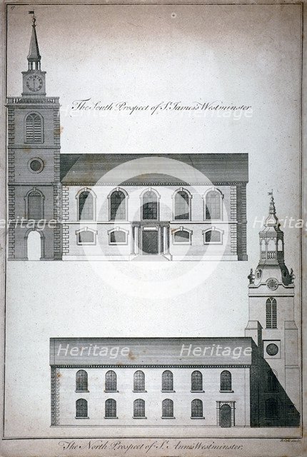 Two 17th century London churches, c1750.                                          Artist: Benjamin Cole