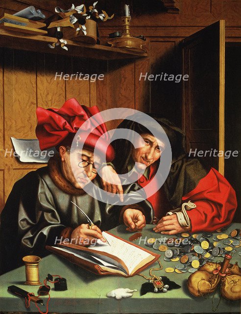  'The Moneychangers', oil by Quentin Matsys.