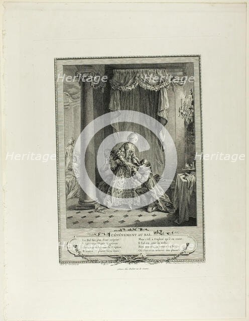 The Event at the Ball, from Monument du Costume Physique et Moral de la fin du Dix-huitième..., 1774 Creator: Antoine Jean Duclos.