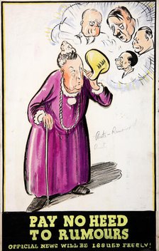 'Pay no heed to rumours - official news will be issued freely!', WWII poster, between 1939 and 1946. Creator: Central Office of Information.