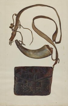 Bullet Pouch and Powder Horn, c. 1937. Creator: Cecil Smith.