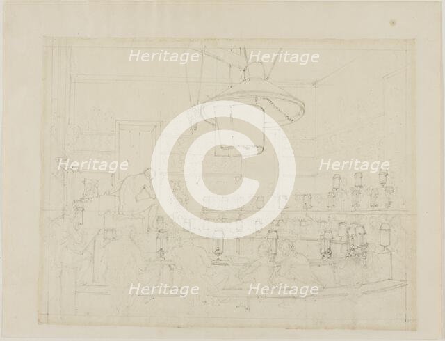 Study for Drawing from Life at the Royal Academy, Somerset House, from..., c. 1808. Creator: Augustus Charles Pugin.