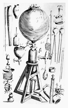Air pump built for Robert Boyle by Robert Hooke, 1660. Artist: Unknown