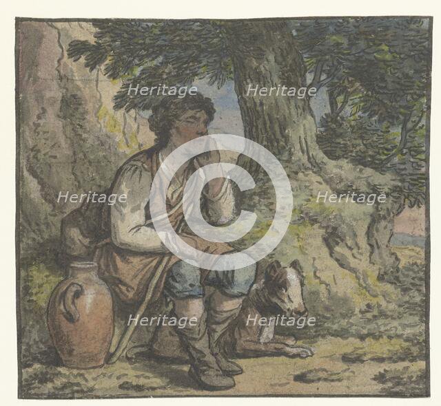 Boy under a tree with a dog and a jug, 1756-1813. Creator: Anthony Andriessen.