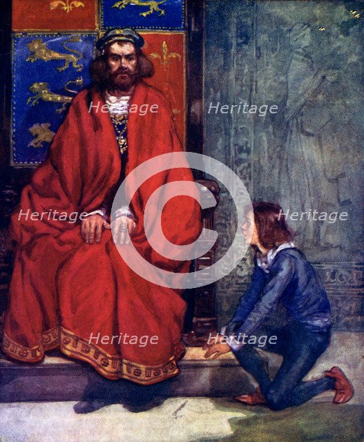 'The little boy knelt before the King and stammered out the story', 1120, (1905). Artist: A S Forrest