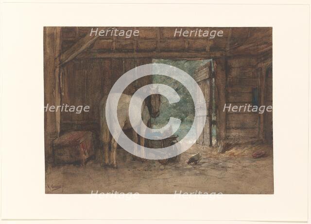Horse in a stable at an open stable door, c.1848-c.1888. Creator: Anton Mauve.
