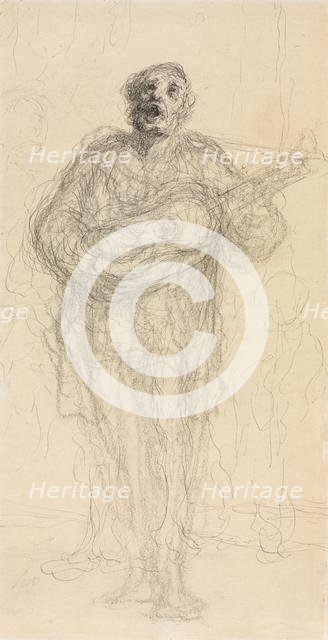 Singing Guitarist (recto), 1855-60. Creator: Honoré Daumier (French, 1808-1879).