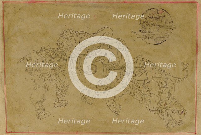 Two composite elephants, fighting, 18th century. Creator: Unknown.