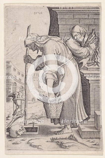 Old Woman Approaching the Grave, dated 1528. Creator: Agostino Veneziano.