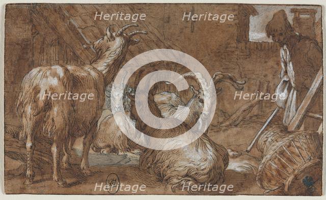 A Barnyard with Goats and a Goatherd, c. 1610-1615. Creator: Abraham Bloemaert (Dutch, 1564-1651).
