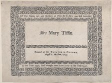 Trade Card for the Theater in Oxford, 18th century. Creator: Anon.