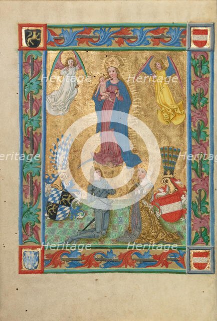 Duke Albrecht IV the Wise and his Wife Kunigunde of Austria Adoring the Virgin; Weltchronik, 1487. Creator: Unknown.