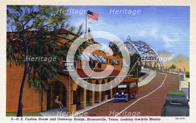 US Customs House and Gateway Bridge, Brownsville, Texas, USA, 1940. Artist: Unknown