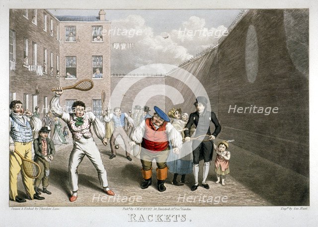 Playing rackets, Fleet Prison, London, c1825. Artist: Theodore Lane