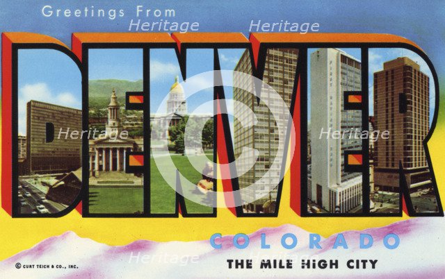 'Greetings from Denver, Colorado, the Mile High City', postcard, 1961. Artist: Unknown