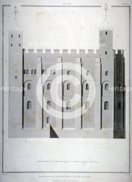 South elevation of the White Tower, Tower of London, 1815. Artist: James Basire II