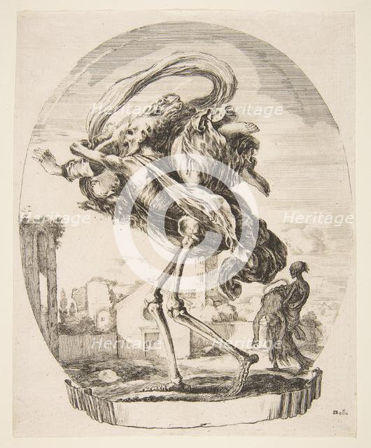 Death carrying off a woman, from 'The five deaths' (Les cinq Morts), ca. 1648. Creator: Stefano della Bella.