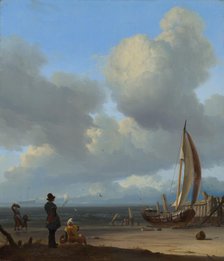 An extensive seascape with figures by a boat on a shore, 1667. Creator: Ludolf Bakhuizen.