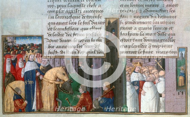 St Louis returns to Paris, and St Louis among the priests, mid-13th century, (15th century). Artist: Unknown
