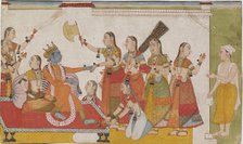 Krishna welcoming Sudama, from a Bhagavata Purna, c. 1700. Creator: Unknown.