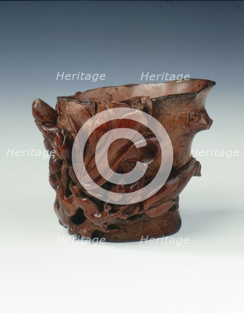 Carved bamboo cup in the form of a magnolia tree, China, c1662-c1722. Artist: Unknown