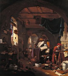 Interior with an alchemist, c1650s. Creator: Thomas Wyck.