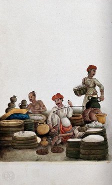 Delhi: selling rice in a bazaar, (between 1800 and 1899?). Creator: Unknown.