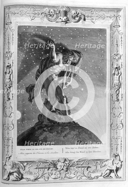 Atlas supports the heavens on his shoulders, 1733. Artist: Bernard Picart