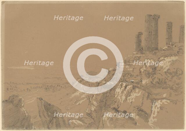 Temples of Juno, Lucina, and Concordia - Agrigentum, Sicily, 1842. Creator: Thomas Cole.