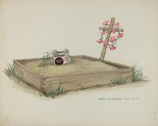 Child's Grave with Hand Made Cross of Wood, c. 1937. Creator: Majel G. Claflin.