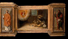 Predella with three scenes of Saint Roch, and figures of Saint Peter, Christ as..., c1580?- 1620?. Creator: Unknown.