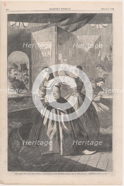 Any Thing for Me, if you Please? Post-Office of the Brooklyn Fair in Aid of the S..., March 5, 1864. Creator: Unknown.