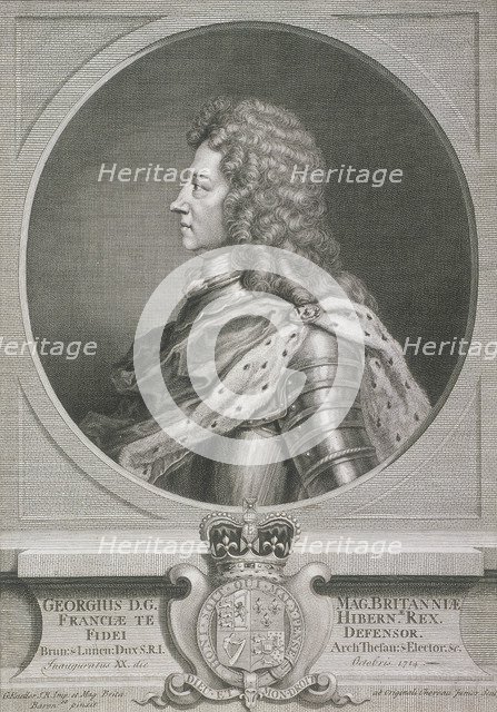 Oval portrait of George I, King of Great Britain, c1700. Artist: J Chereau