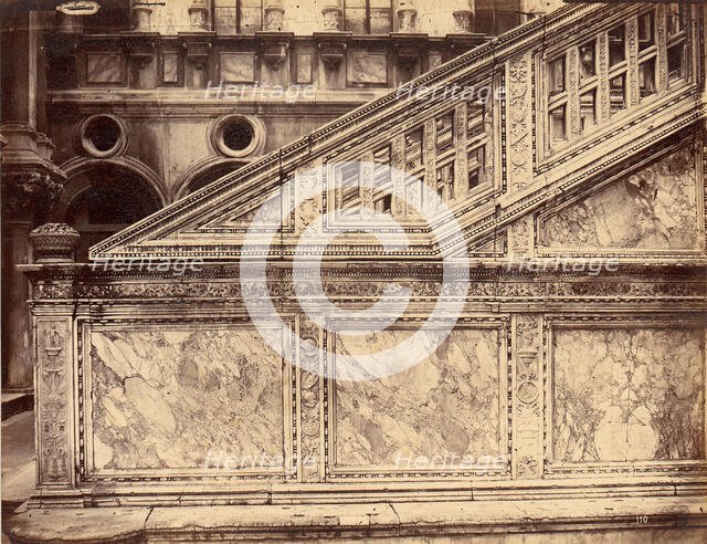 Marble Stairway Decorated with Architectural Sculpture, 1880s. Creator: Unknown.