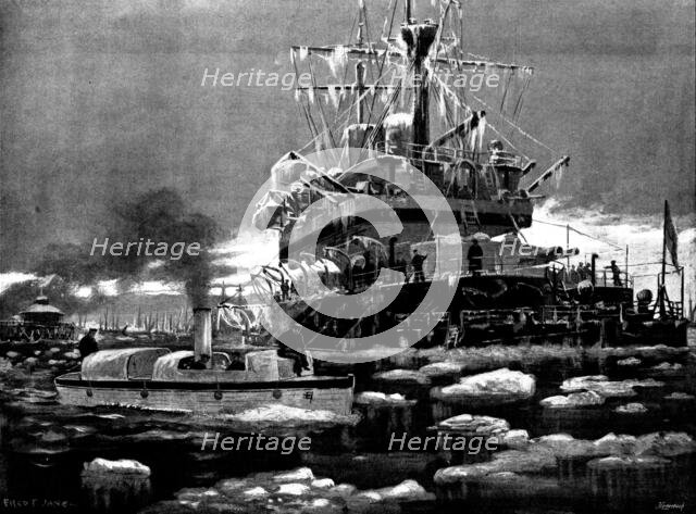 Frost, Snow, and Ice on the Medway: Sheerness Harbour after a blizzard, 1895. Creator: George Meisenbach.