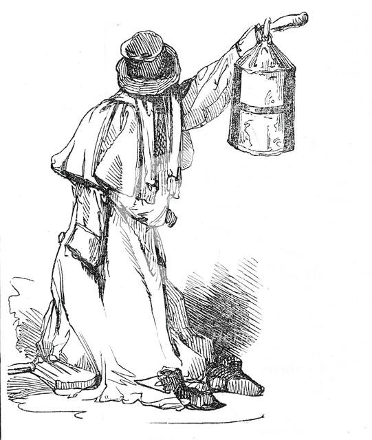 Night watchman with lantern, 1845.  Creator: Unknown.
