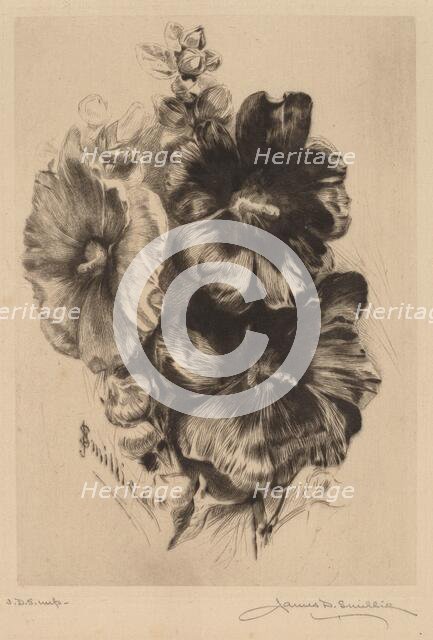Dark Single Hollyhocks, 1890. Creator: James David Smillie.