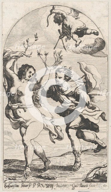 Daphne fleeing from Apollo, with Cupid overhead, 1631. Creator: Willem Panneels.