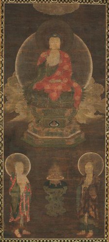 Shakyamuni Triad: Buddha Attended by Manjushri and Samantabhadra (Buddha), late 1300s. Creator: Unknown.