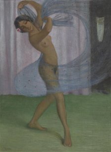 Dancer with veil, watched by a man, c1903. Creator: Mueller, Otto (1874-1930)