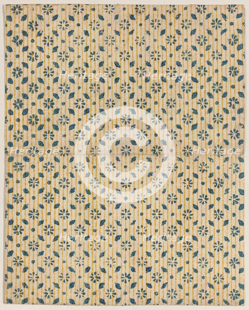 Sheet with overall floral and stripe pattern, 19th century. Creator: Anon.