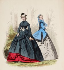 Fashion Plate - Petit Courrier des Dames 'Modes de Paris', 1860. Creator: Gilquin fils.