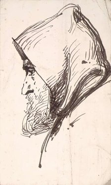 Profile Head of Bearded Man Wearing a Hood, c1840-1867. Creator: John Phillip.