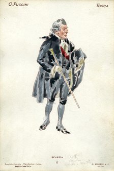 Costume design for the opera Tosca by Giacomo Puccini, 1900. Creator: Hohenstein, Adolfo (1854-1928).