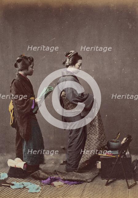 Putting on the Obi or Girdle, 1868. Creator: Felice Beato.