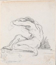 Seated Male Nude with Arm over Head, Seen from the Side, probably c. 1754/1765. Creator: Hubert Robert.
