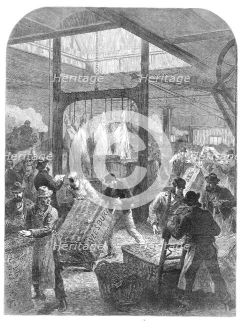 The Meat Market, Smithfield: arrival of an early meat train, 1870. Creator: Unknown.
