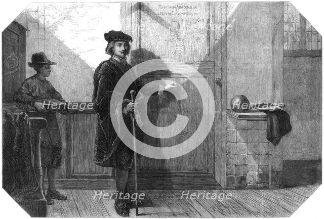 Rembrandt (1606-1669) about to attend an anatomical lecture, 1867.Artist: C Bisschop