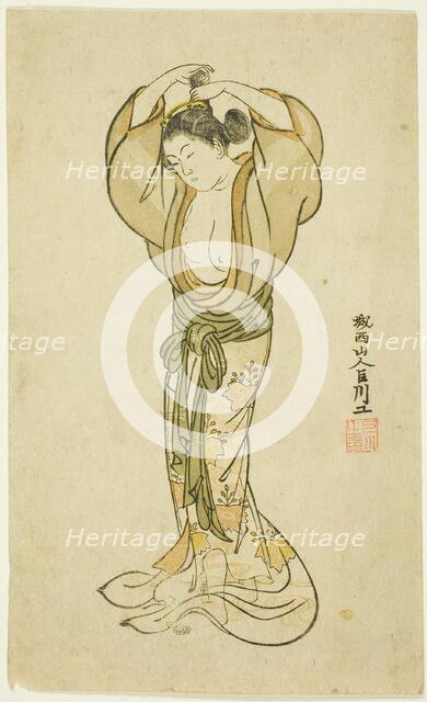 Woman Arranging Her Hair, Japan, 1765. Creator: Kyosen.